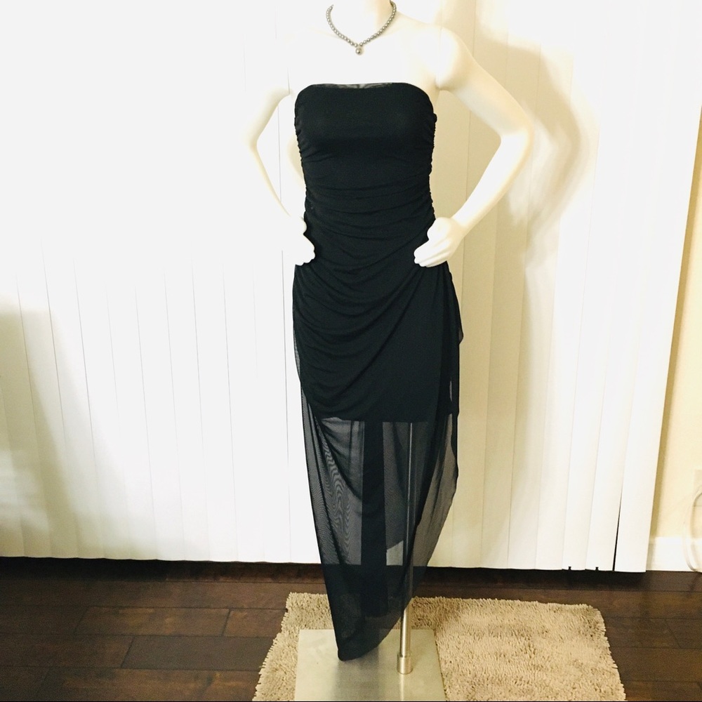 Solid black strapless dress asymmetrical bottom